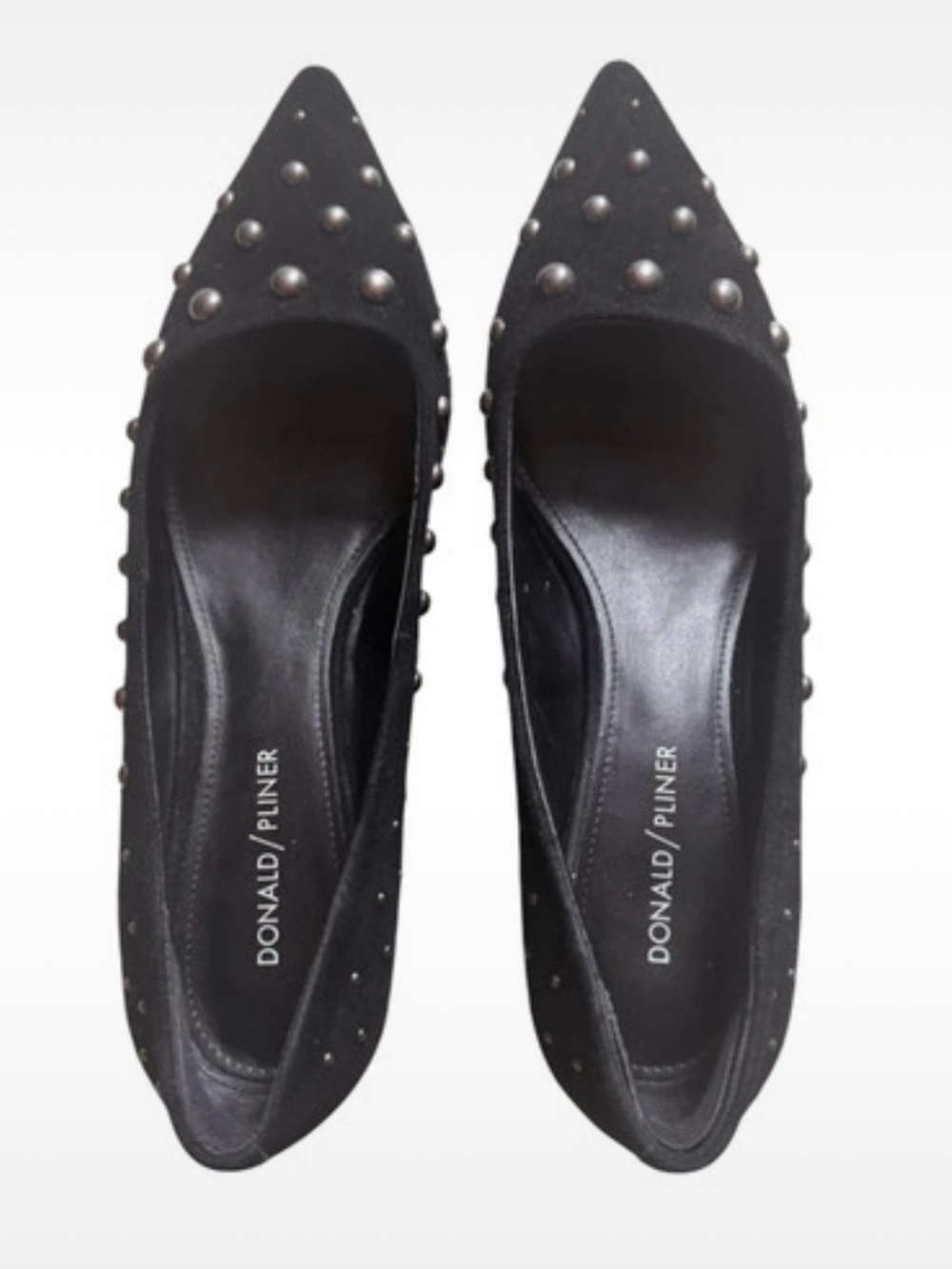 Donald J. Pliner Black Stud-Embellished Pointed Low Heel Pump